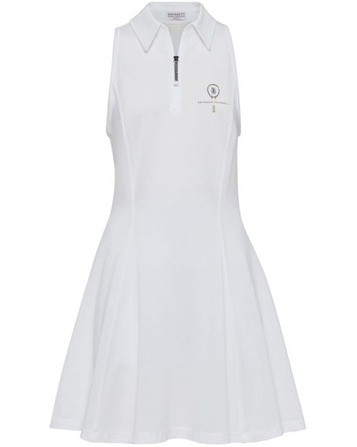 Brunello Cucinelli White Kleid mit Logo-Stickerei