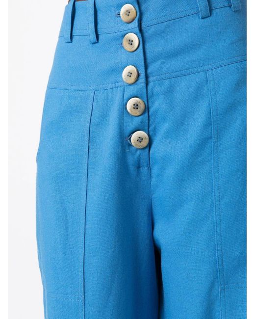 Olympiah Blue Cropped Button-front Trousers