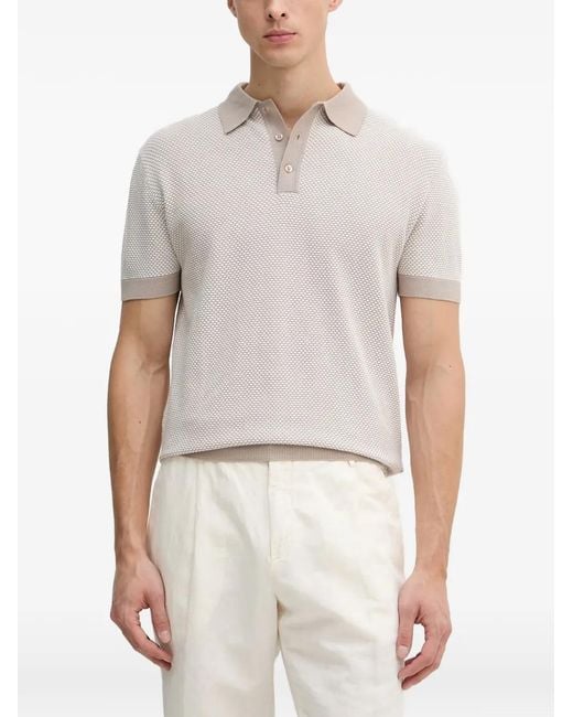 Guess White Honeycomb-Knit Short-Sleeve Polo Shirt for men