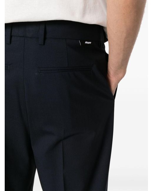 MSGM Blue Pressed-crease Straight Trousers for men