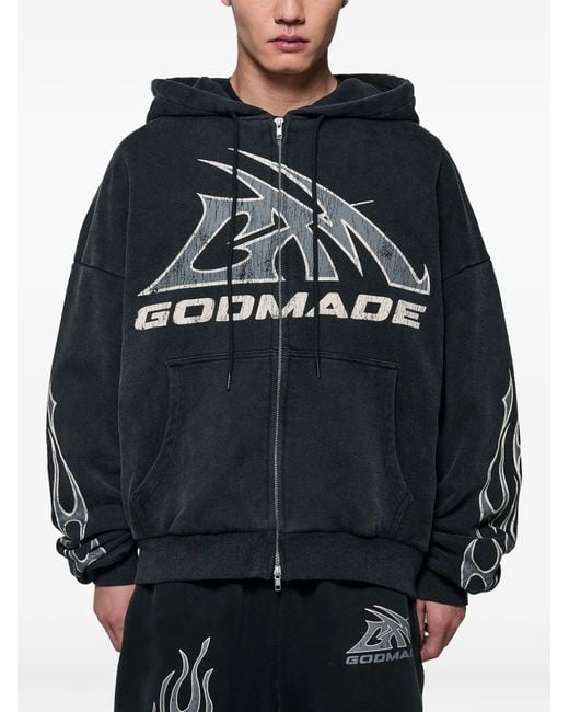 GODMADE Black Logo-Print Zip-Up Hoodie for men