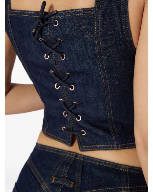 No44 Blue Lace-Up Button-Fastening Vest