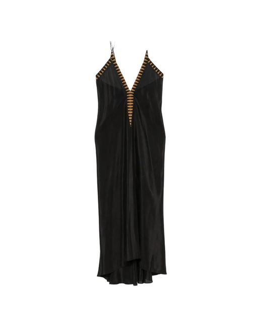 VOLANTIS Black V-Neck Midi Dress