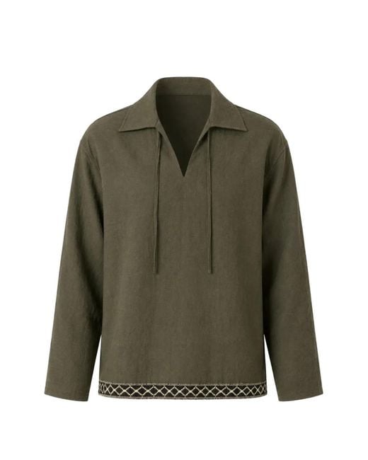 Commas Green Resort Embroidered Front-Tie Shirt for men