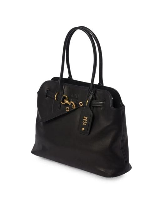 Miu Miu Black Adventure Logo-Embossed Buckled Shoulder Bag