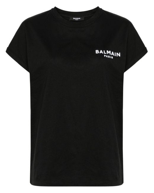 Balmain Black Flocked-logo cotton T-shirt