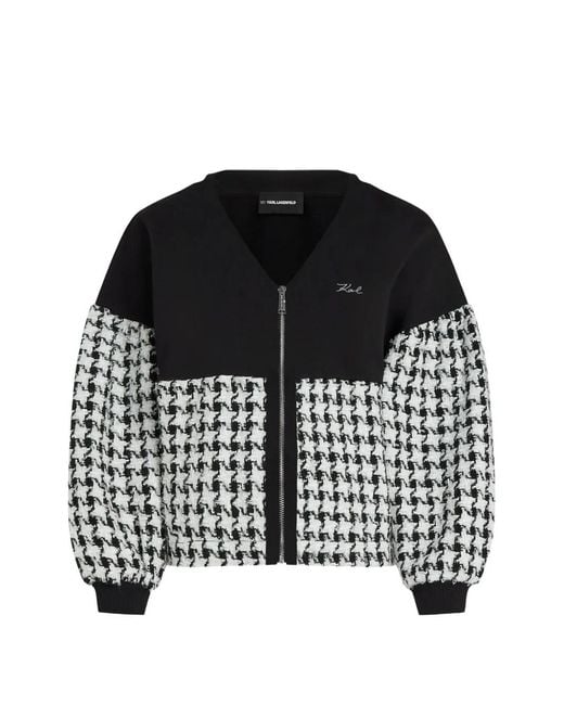 Karl Lagerfeld Black Bouclé Zip-Up Sweatshirt