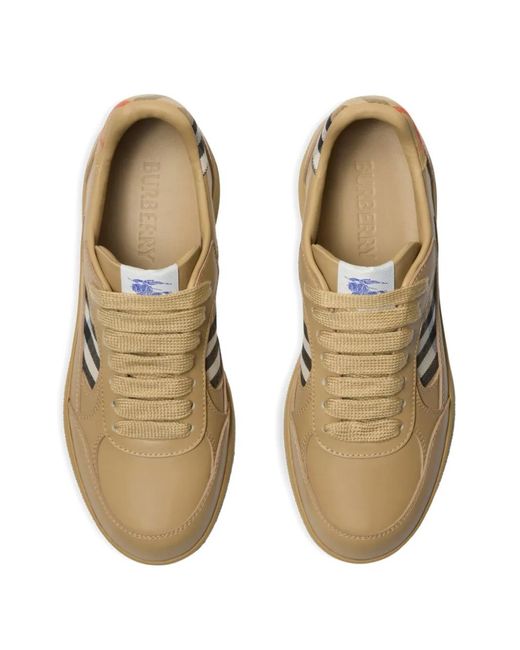 Burberry Brown Leather And Check Terrace Sneakers​ for men