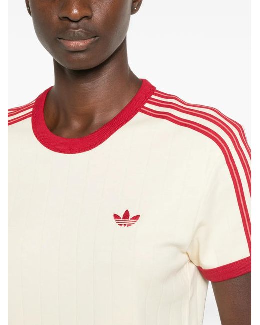 Adidas Pink Logo-Embroidered Striped T-Shirt