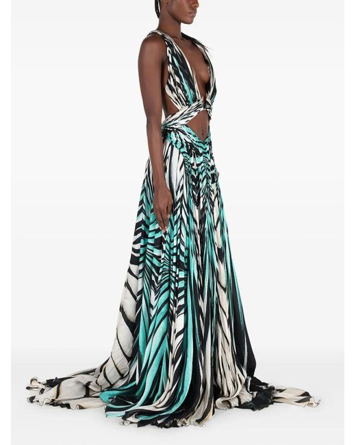 Roberto Cavalli Green Printed Maxi Dress