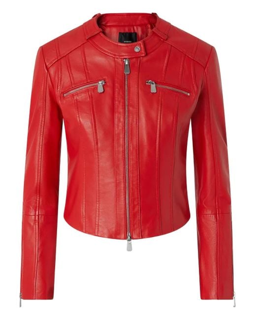 Veste De Moto En Cuir Pinko en coloris Red