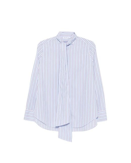Manuel Ritz White Striped Pussy-Bow Shirt
