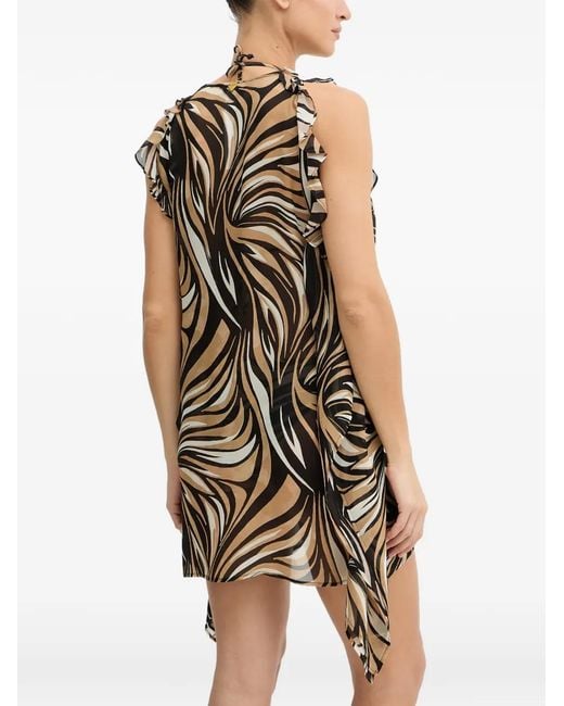 Twinset Black Ruffled Abstract-Print Kaftan
