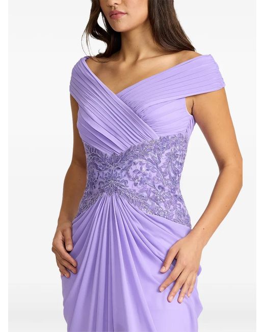 Tadashi Shoji Purple Draped Embroidered Dress