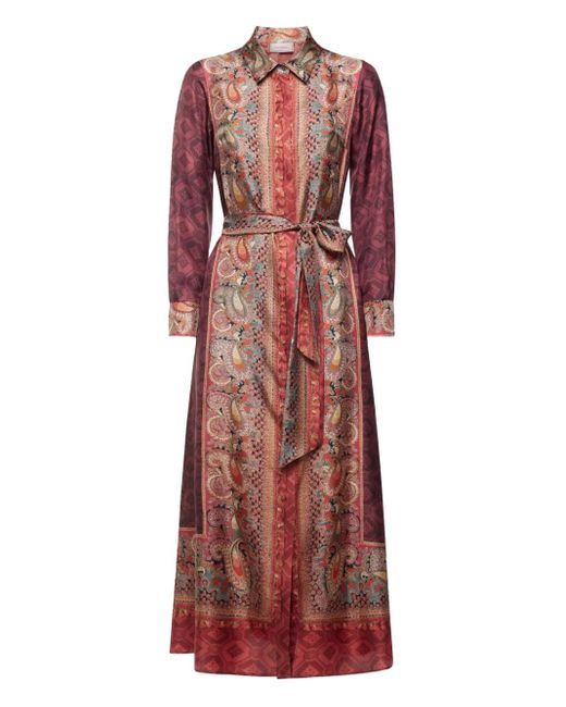 Pierre Louis Mascia Red Maxi-Hemdkleid mit geometrischem Muster