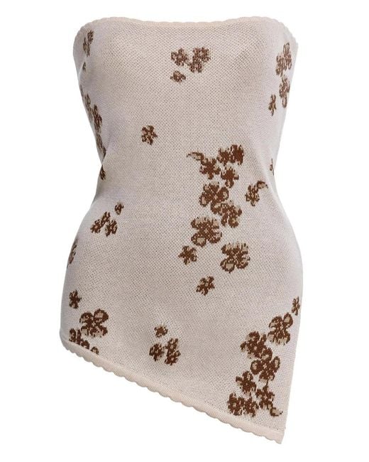 Agua Bendita Gray Shantal Floral-Print Asymmetrical Top
