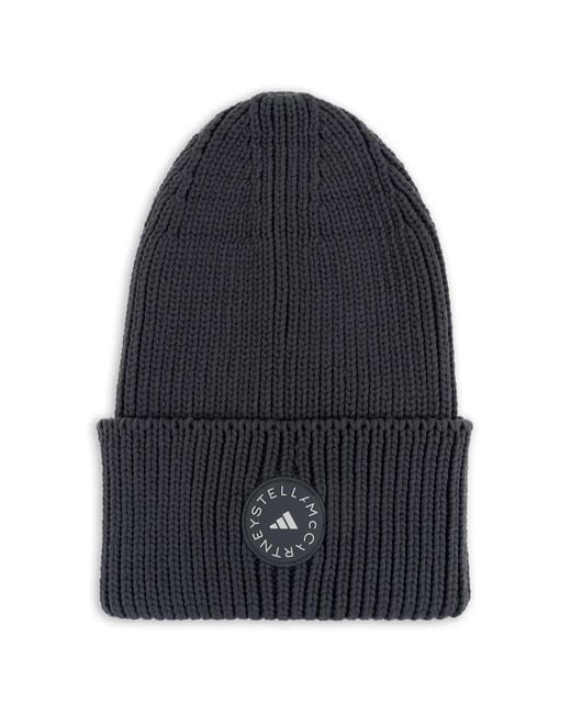 Adidas By Stella McCartney Blue Ribbed Logo-Patch Beanie Hat