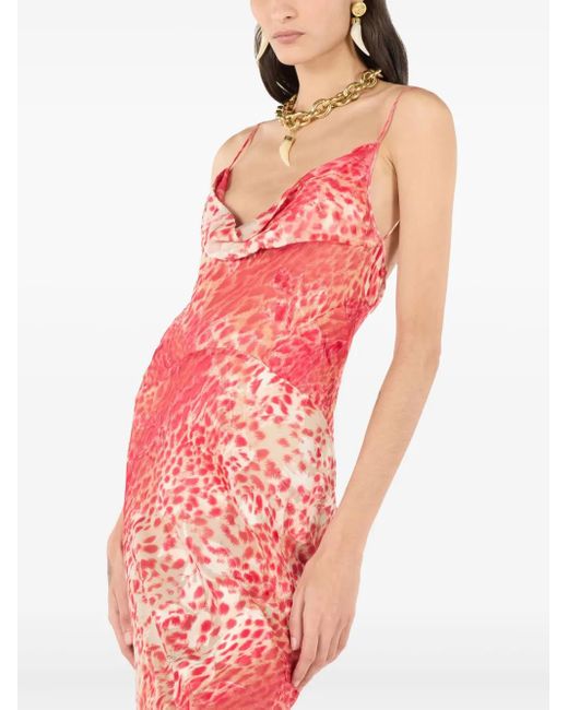 Roberto Cavalli Women's Pink Animal Print Maxi Dress