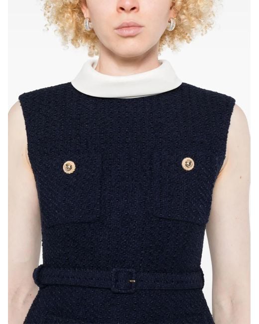Self-Portrait Blue Boucle Sleeveless Midi Dress