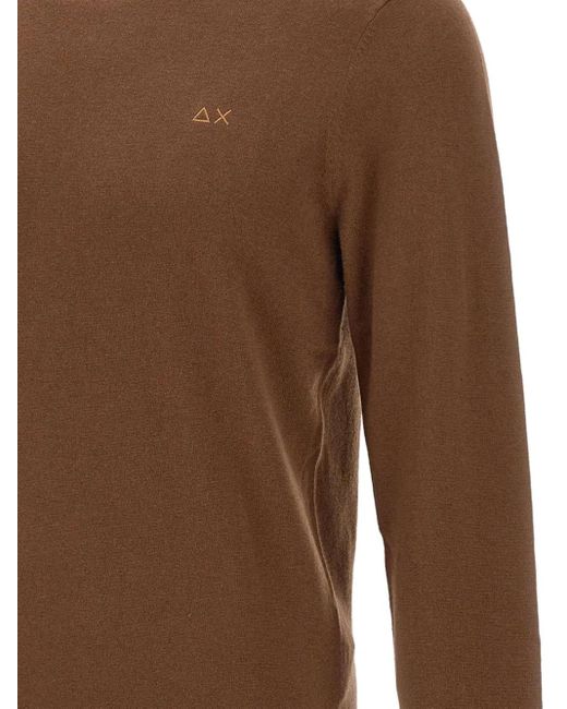 Sun 68 Brown Logo-Embroidered Ribbed-Cuff Sweater for men