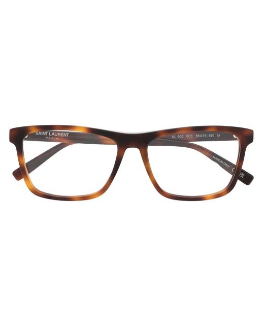 Saint Laurent Brown Tortoiseshell-Effect Square-Frame Glasses