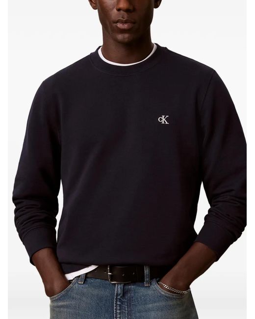Calvin Klein Blue Logo-Embroidered Sweatshirt for men