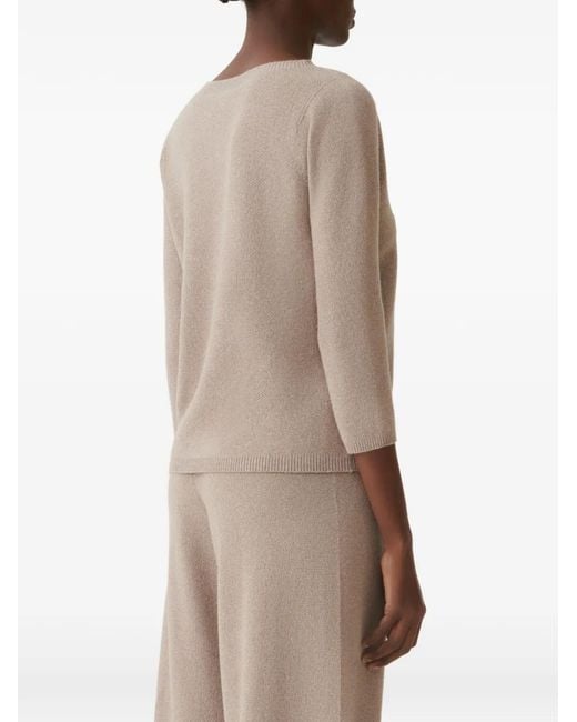 Fabiana Filippi Natural Ribbed-Trim Boat-Neck Sweater