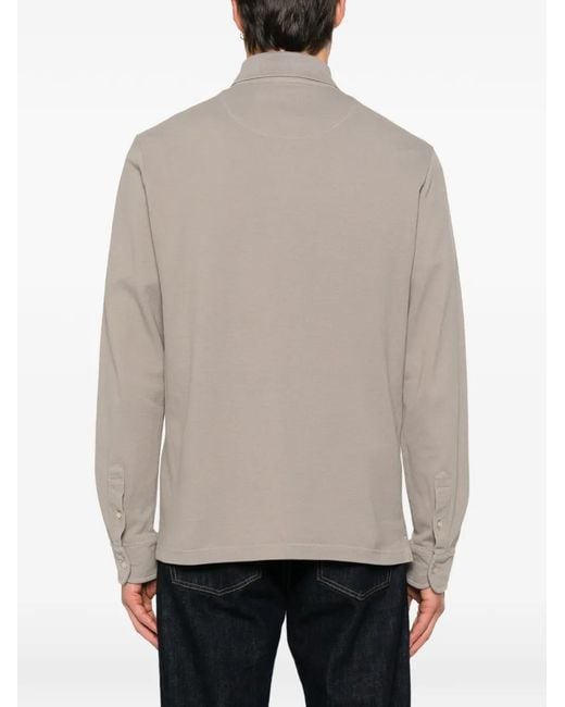 Etro Gray Pegaso-Embroidered Long-Sleeve Polo Shirt for men
