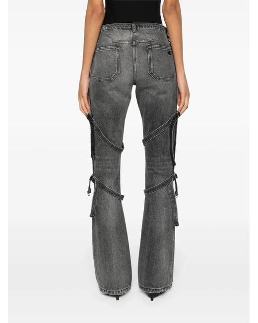 Courreges Gray Multi-Strap Flared Jeans