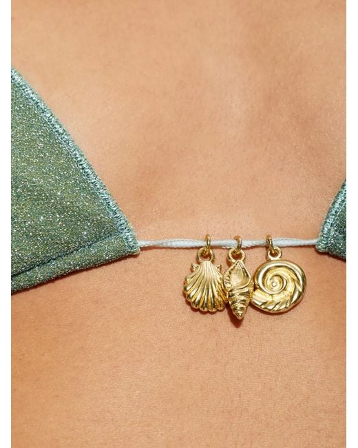 Oseree Green Shell-Embellished Glitter Bikini