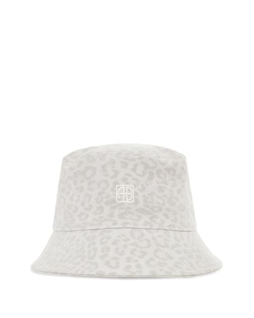 Anine Bing White Nicks Leopard-Print Bucket Hat