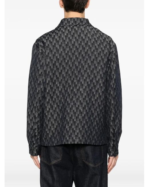 Tagliatore Black Chest-Pockets Patterned Shirt Jacket for men