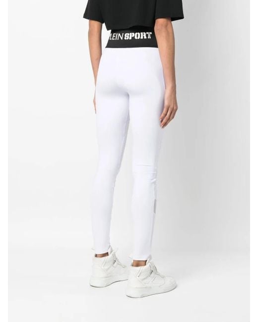 Philipp Plein White Logo-Waistband High-Waisted Leggings