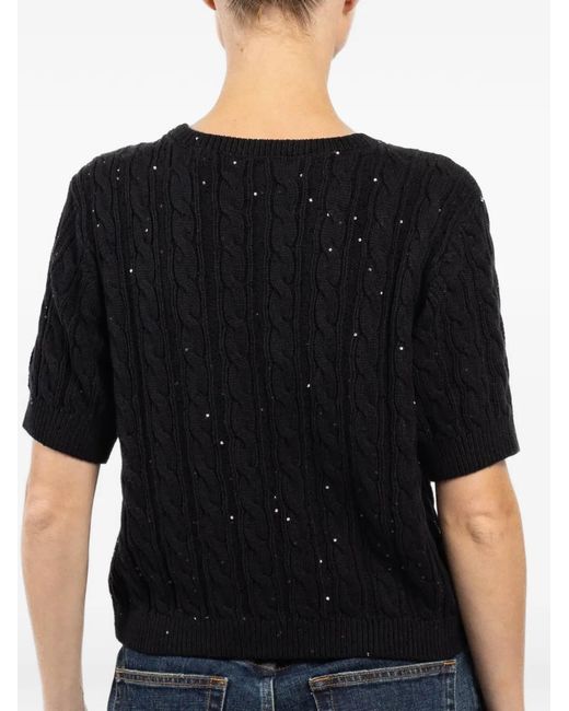 FRAME Black Cable-Knit Embellished Top