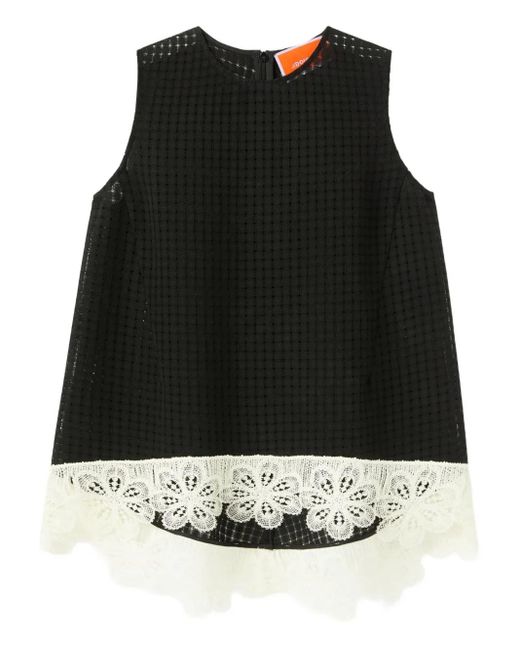 LaDoubleJ La Scala Mouwloze Top Met Kanten Afwerking in het Black
