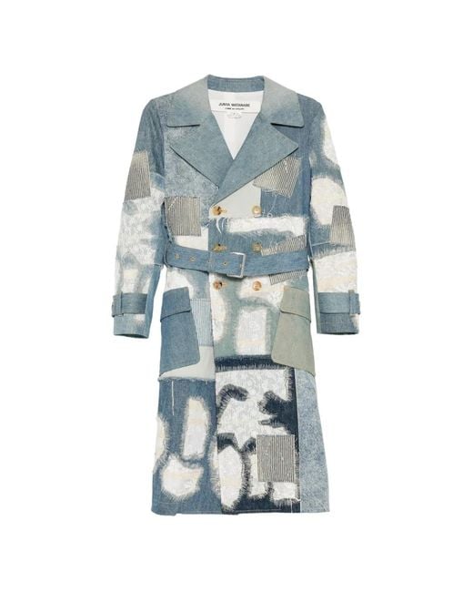 Junya Watanabe Blue Lace Patchwork Denim Trench Coat