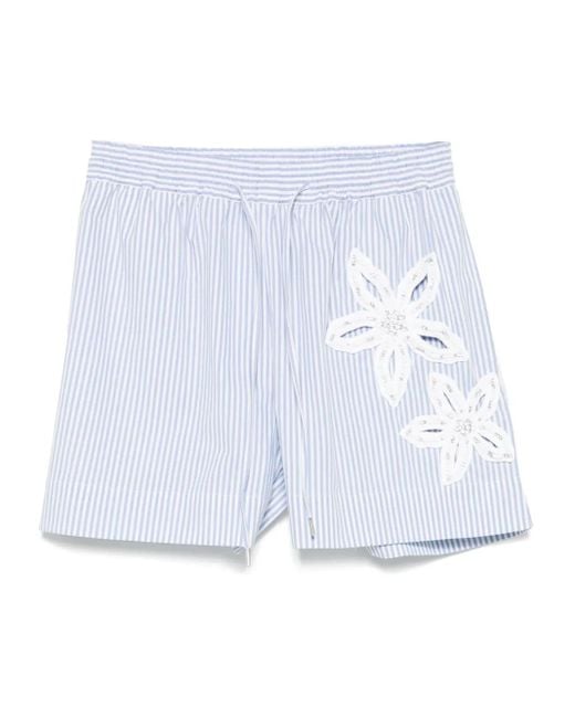 Sandro Blue Floral-Detail Striped Shorts