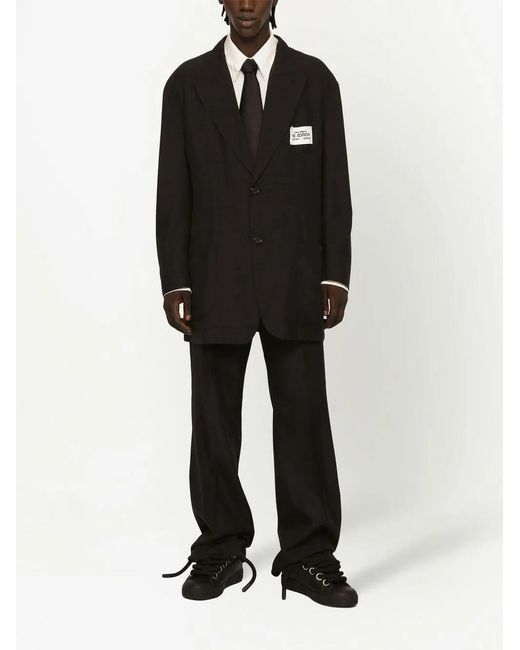 Dolce & Gabbana Black Logo Patch Single-breasted Blazer for men