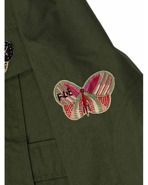Valentino Garavani Green Butterfly-Patch Hooded Coat