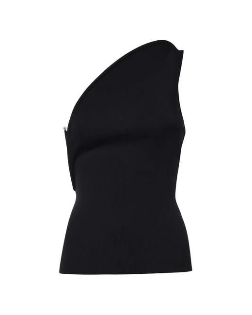 Christopher Esber Black One-Shoulder Hardware-Detail Blouse