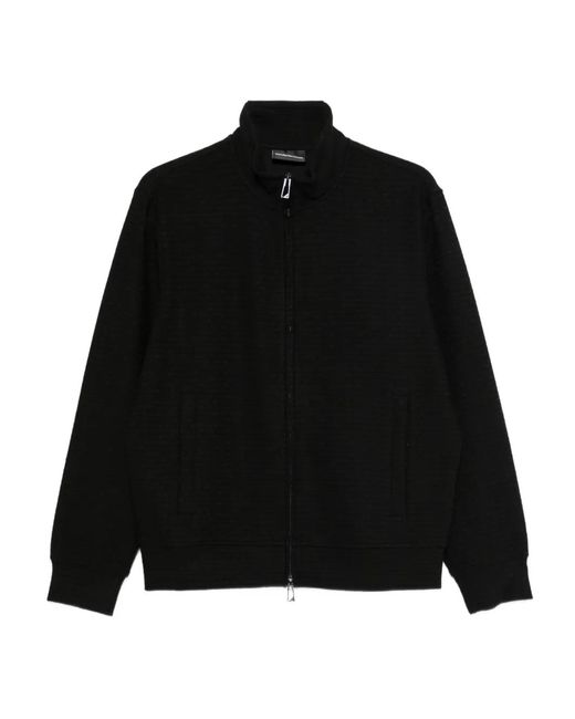 Emporio Armani Black Textured Zip-Up Sweatshirt for men