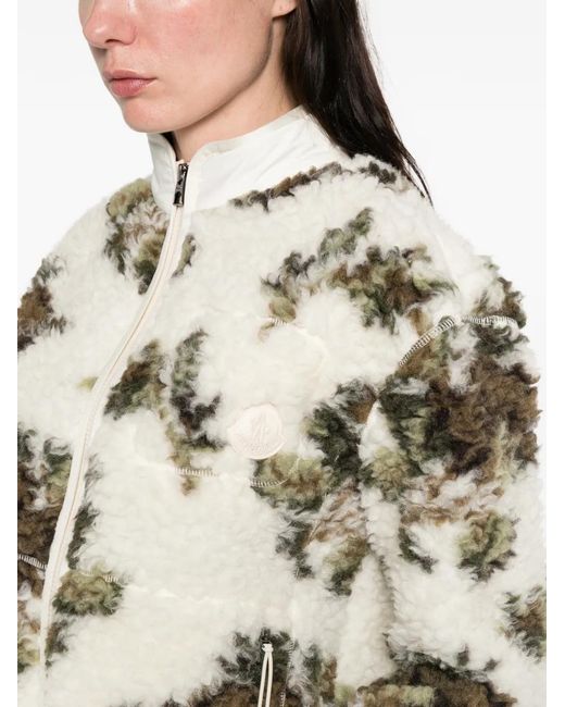Moncler White Zip-Up Shearling-Effect Jacket