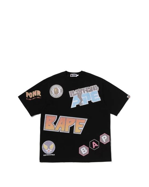 A Bathing Ape Black Glitter-Effect Logo-Patch T-Shirt for men
