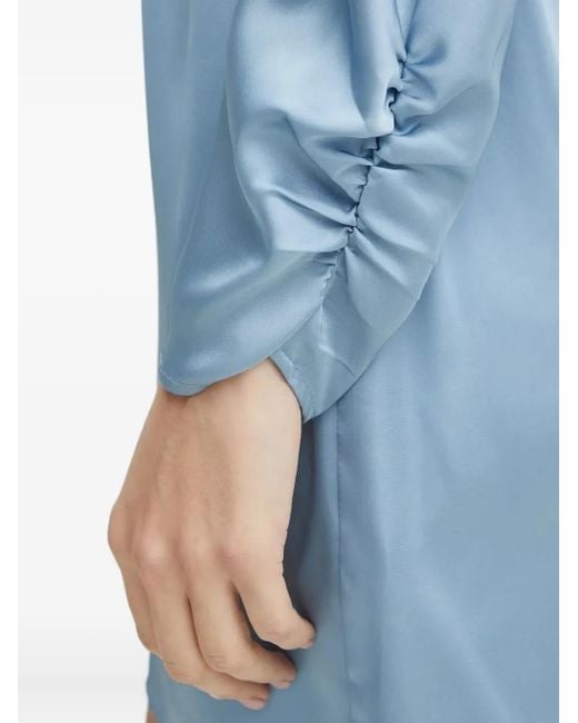 Guess Blue Wrap-Neck Gathered-Cuff Mini Dress