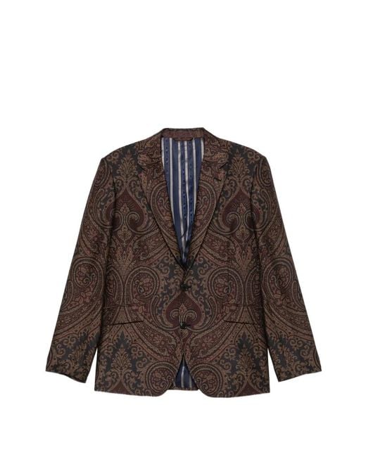 Etro Brown Paisley-Print Blazer for men