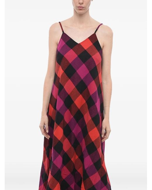 Woolrich Red Checked-Pattern Midi Dress