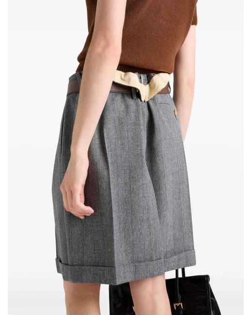 Prada Black Pinstriped Wool Straight Miniskirt