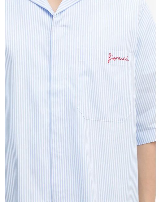 Fiorucci White Striped Embroidered Shirt for men