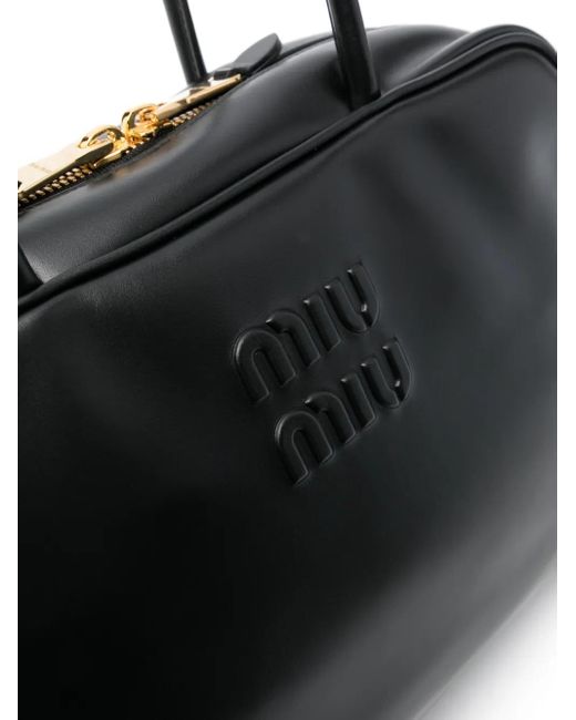 Miu Miu Black Logo-Embossed Leather Shoulder Bag