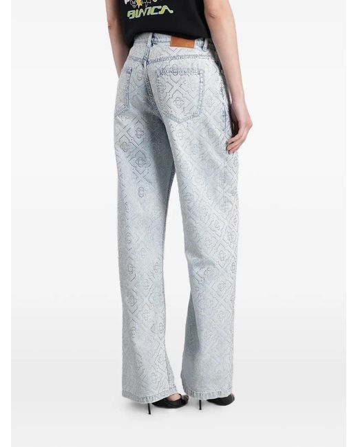 Casablanca Blue Crystal-Embellished Baggy Jeans